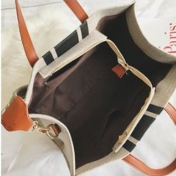 Shannon Stripe Canvas Tote Bag with Strap Black - Picture 3 of 8